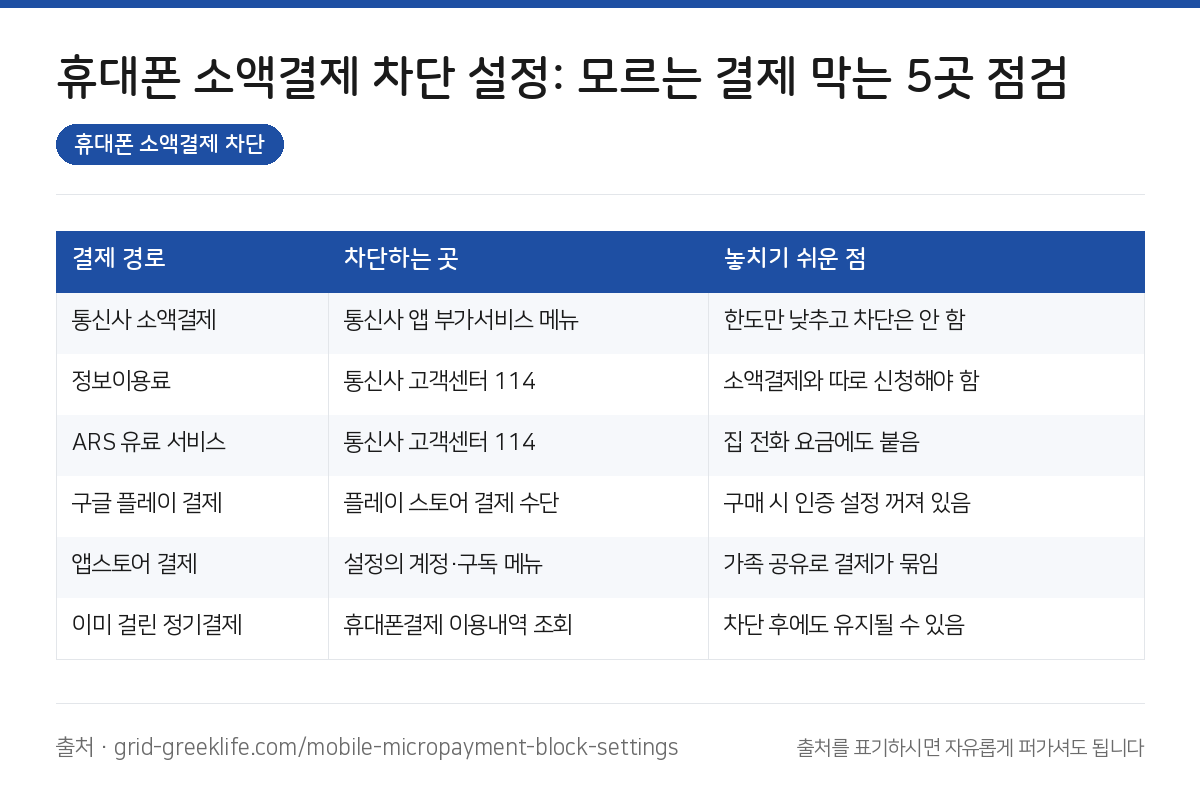휴대폰 소액결제 차단 요약 인포그래픽